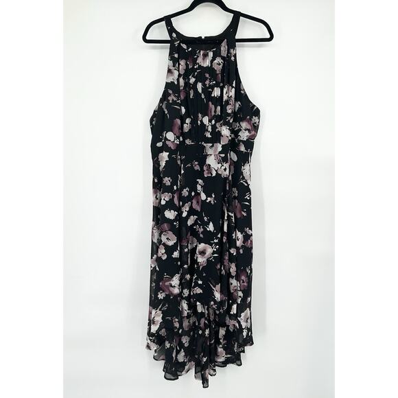 Torrid Black Purple Floral High Neck Midi Dress Size 18 - Picture 1 of 7